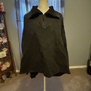 Black Quilted Pullover with Half-Zip Oversized